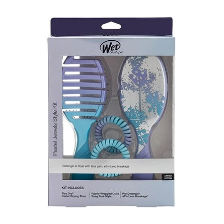 Pastel jewel detangling hair brush set in retail box with instructions