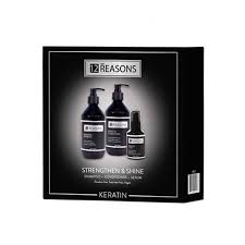 Keratin Strengthen & Shine gift set box with product bottles shown