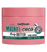 Pink body butter jar with screw-top lid and Magnificoco label