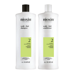 Nioxin System 2 scalp and hair shampoo and conditioner bottles, 1 L each