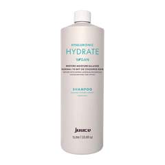 White hyaluronic hydrate shampoo bottle, 1 litre, with pump-style cap.