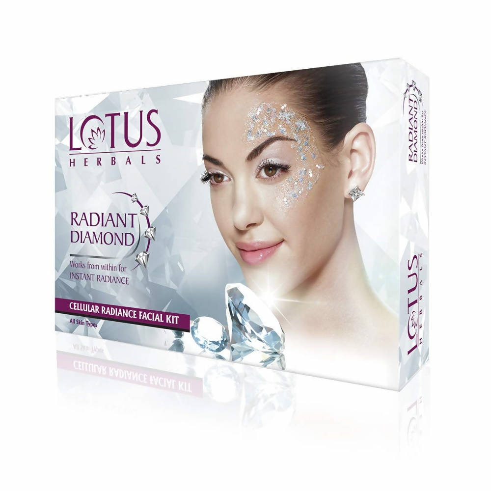 Radiant Diamond facial kit box with model face and Lotus Herbals branding