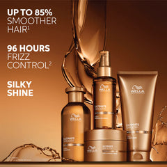 Ultimate Smooth hair care lineup: bottles and conditioner tube.