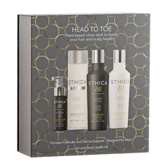 Ethica corrective head-to-toe gift pack with four body care bottles in a box