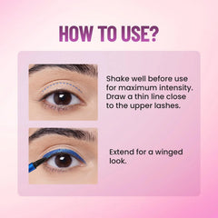 Pink eyeliner applied along the upper lash line with a winged look