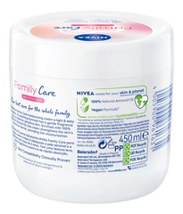 NIVEA Family Care sensitive skin cream jar back label, 450 ml