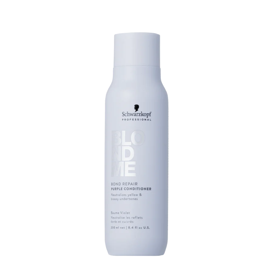 Schwarzkopf BLONDME bond repair purple conditioner bottle, 250 ml