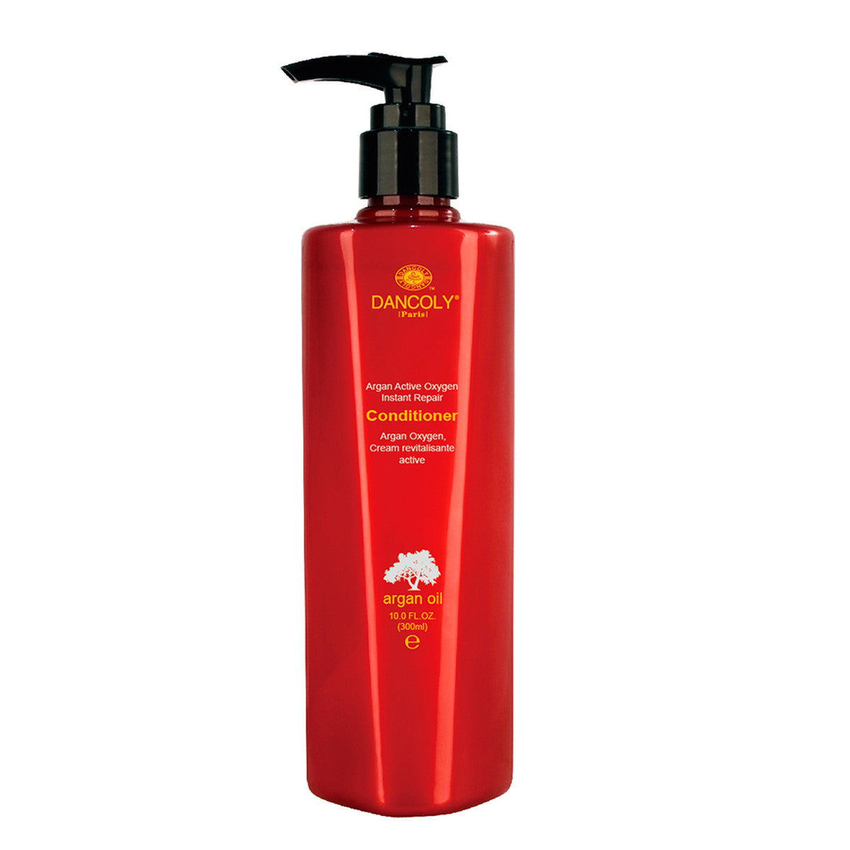 DanColy argan hair conditioner bottle, red with black pump and white label