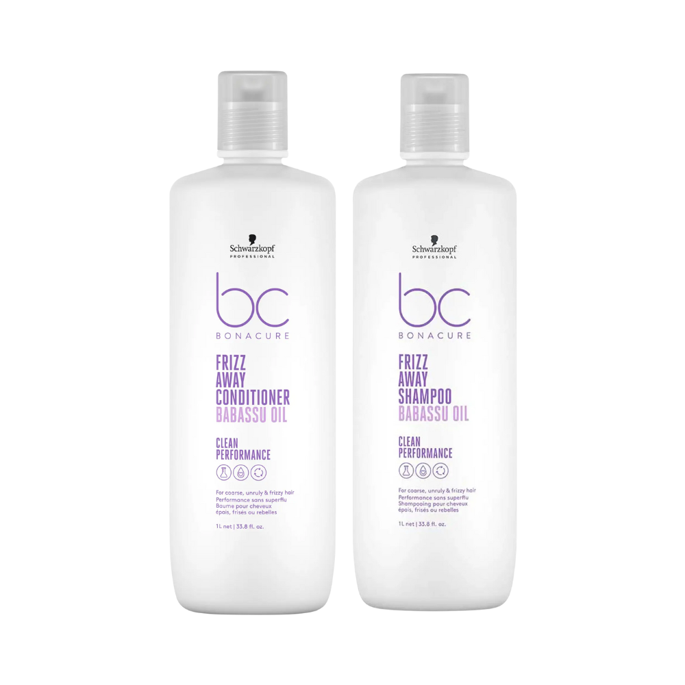 Schwarzkopf BC Frizz Away shampoo and conditioner bottles with Babassu Oil, 2-pack