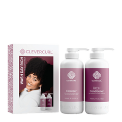 CleverCurl Wash Day Rich duo: cleanser and rich conditioner bottles with gift box