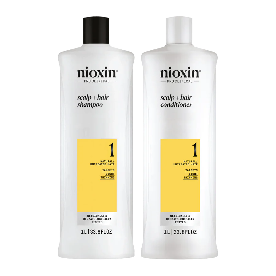 Nioxin System 1 scalp+hair shampoo and conditioner duo, 1L bottles, natural hair