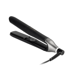 ghd Chronos hair straightener in black with silver barrel and corded design