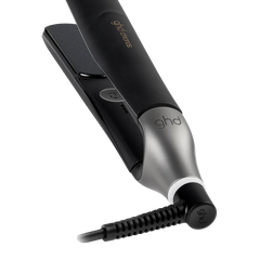 ghd Chronos black hair straightener close-up with control buttons on the top