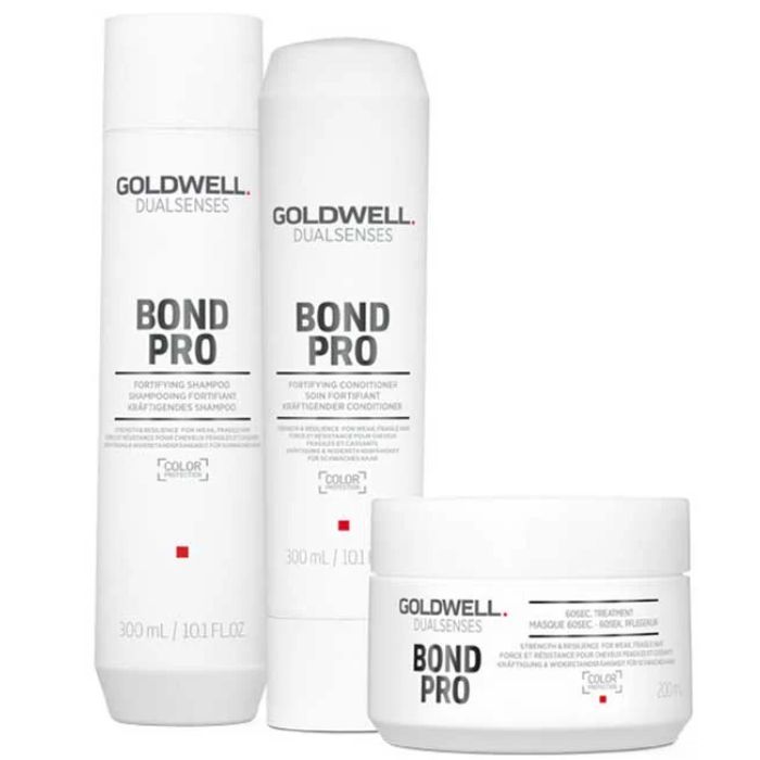Hair care bundle with Goldwell Bond Pro shampoo, conditioner, and 60sec treatment jar
