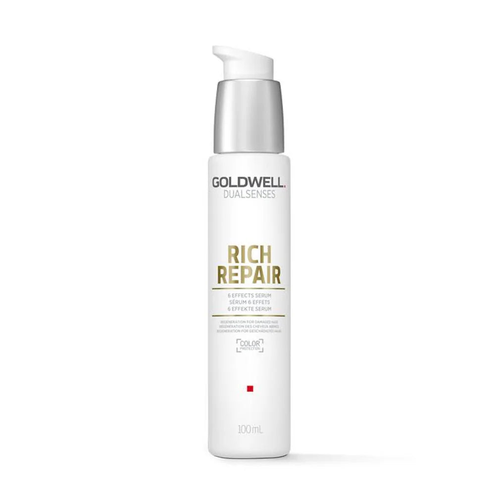 Hair repair serum bottle with pump; white and silver; 100 ml