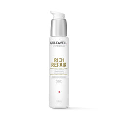 Hair repair serum bottle with pump; white and silver; 100 ml