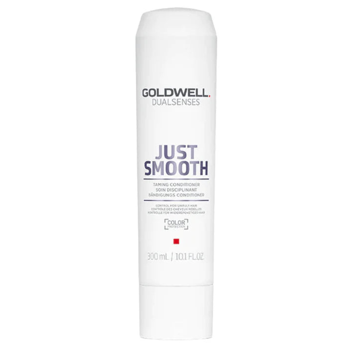 Hair conditioner bottle, white with Goldwell Dualsenses Just Smooth label