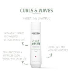Hydrating shampoo bottle for curls and waves, white with green and goldwell label