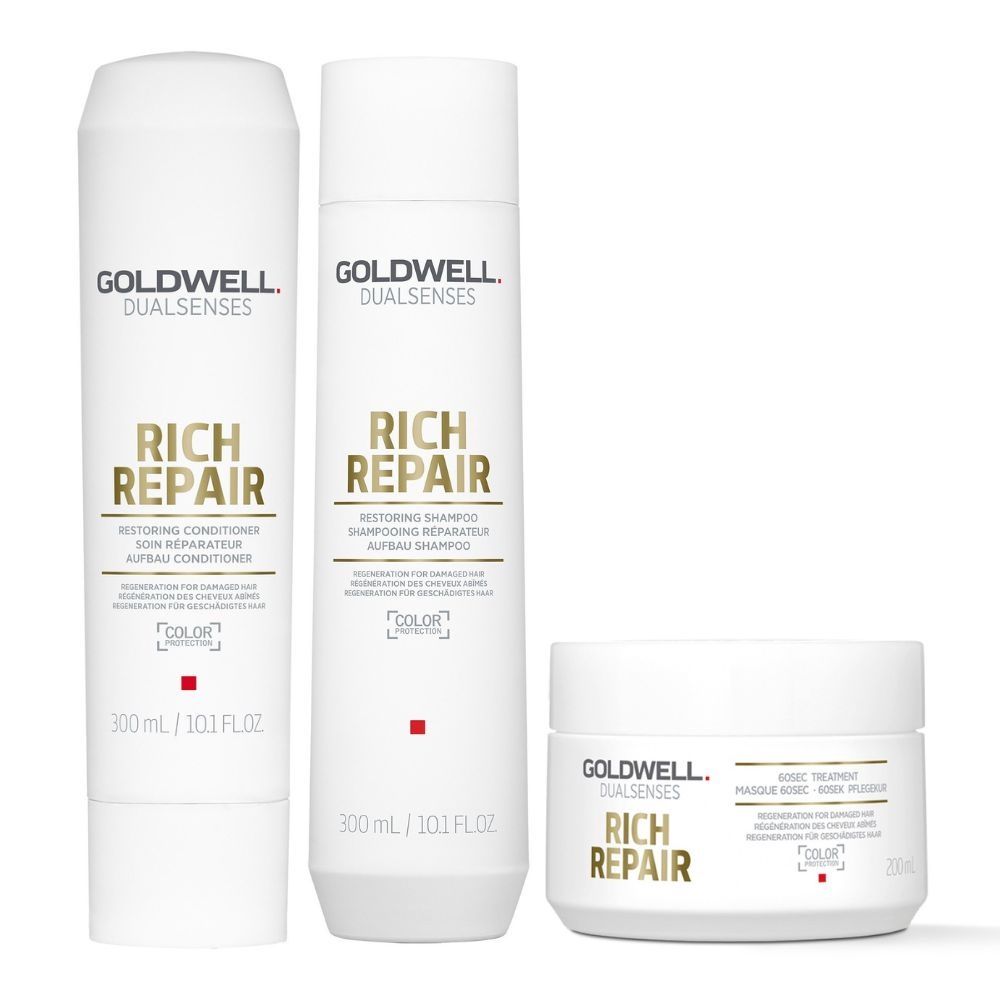 Hair care bundle with Rich Repair shampoo, conditioner, and 60-sec treatment bottles
