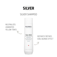 Silver shampoo bottle with white cap and SILVER label