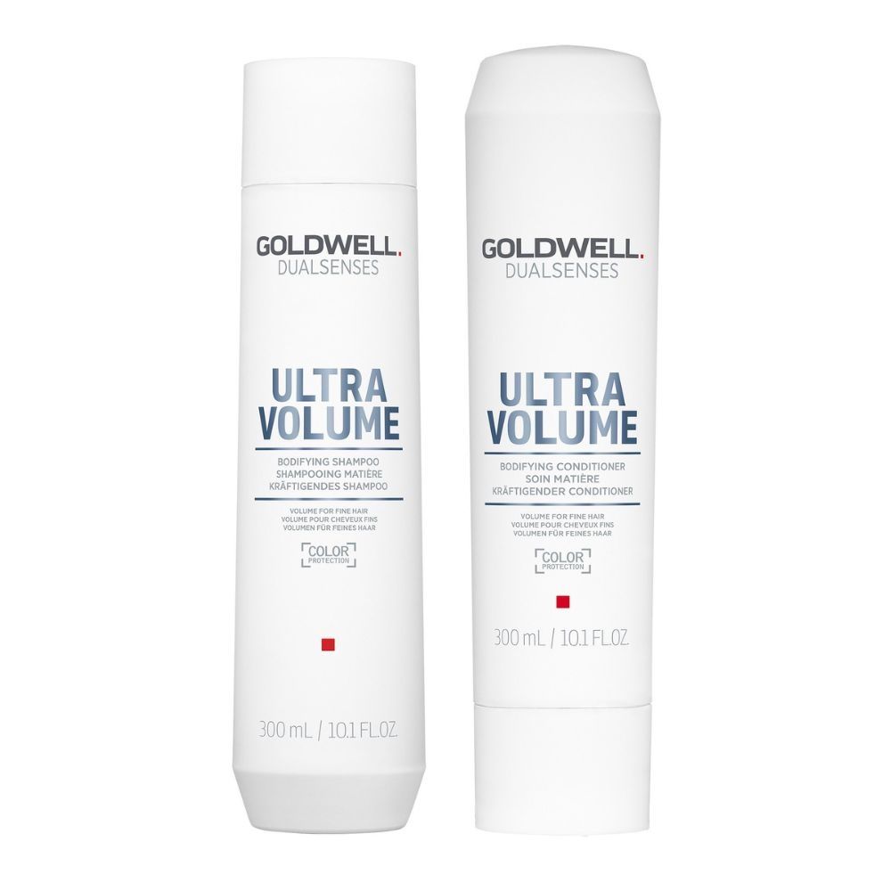 Goldwell Ultra Volume bodifying shampoo and conditioner bundle, two white bottles