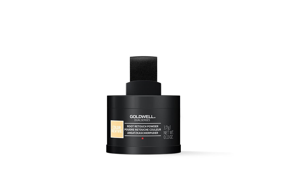 Goldwell Color Revive root retouch powder, black container with light blonde label
