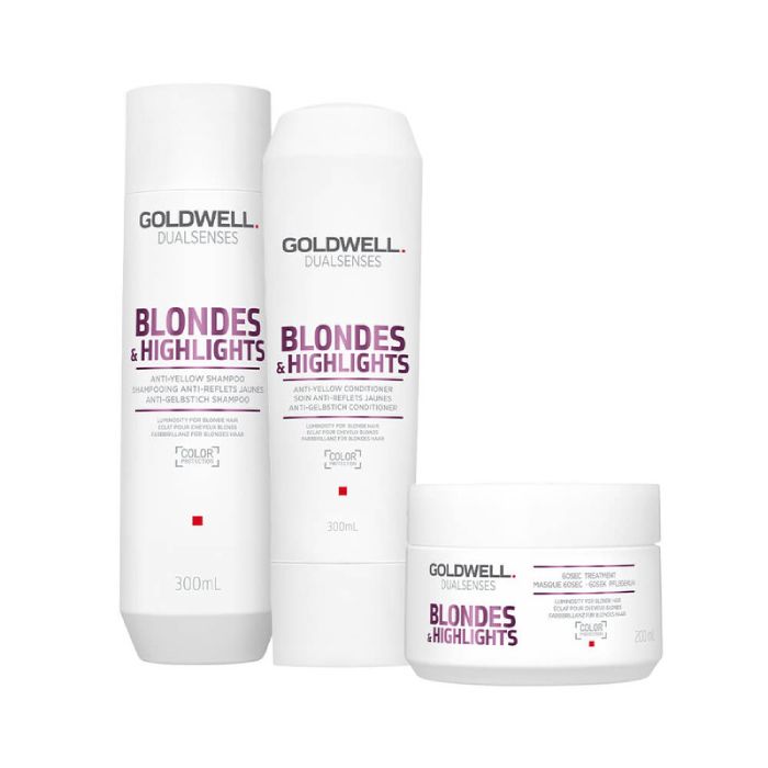 Goldwell Dualsenses Blondes & Highlights anti-yellow bundle: 2 bottles and 1 treatment jar