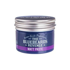 Matt paste jar with silver ridged lid, blue label and purple band, 100ml size.