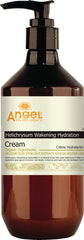 Amber glass hydration cream pump bottle with beige label, Helichrysum Awakening Cream