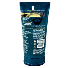 Men face and beard wash tube back, teal with ingredient and directions text