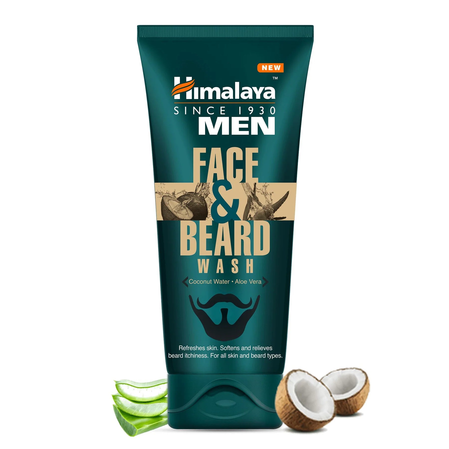 Men face and beard wash tube, teal with Himalayan Men branding and “Face & Beard Wash”