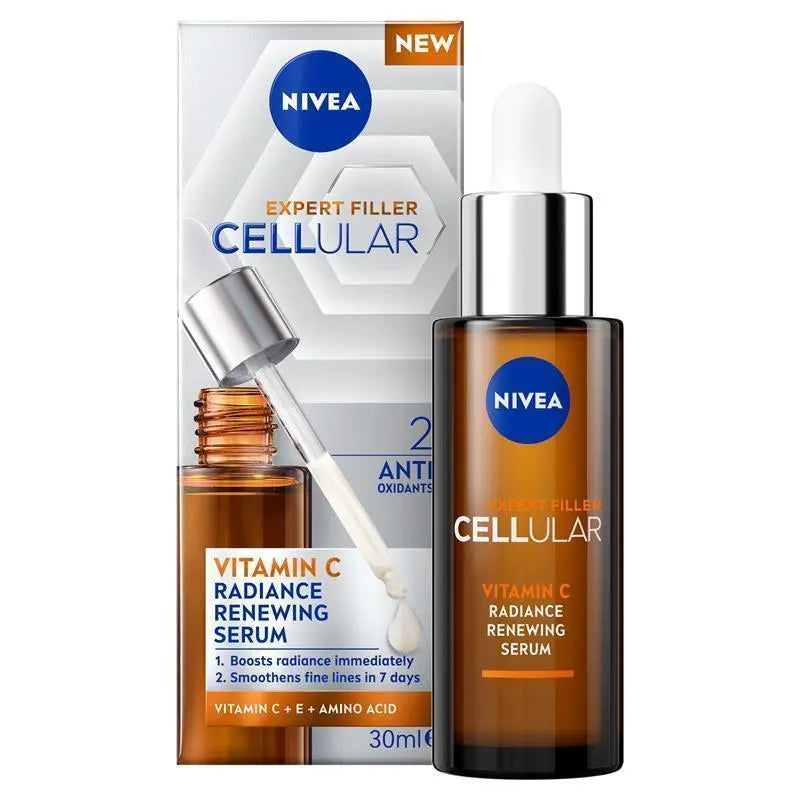 NIVEA Vitamin C Cellular serum bottle with dropper and outer box, amber-brown glass, 30 ml