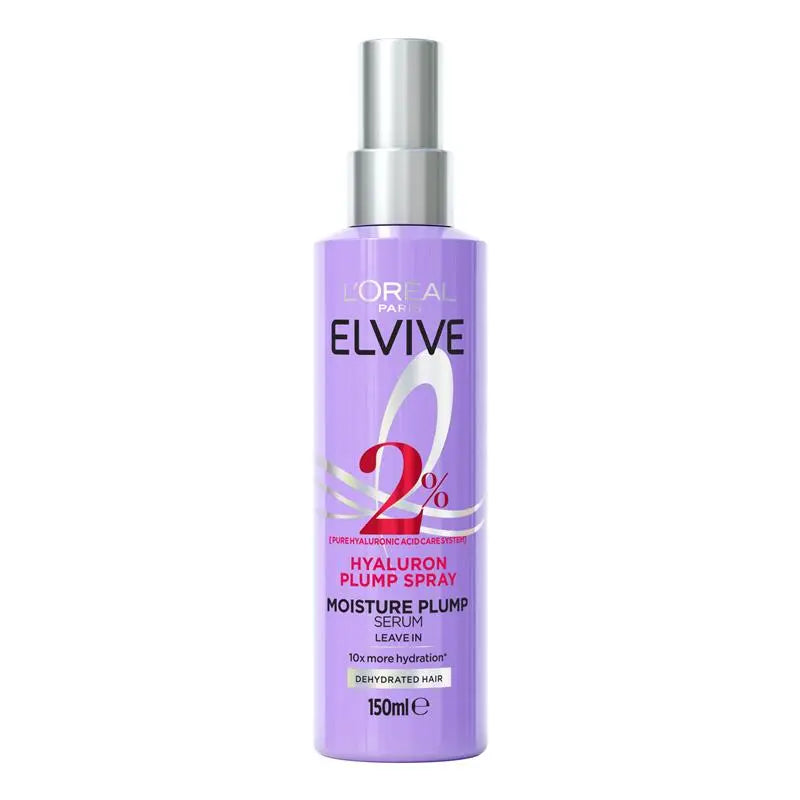 Hair serum bottle with silver pump, L'Oreal Elvive 150ml, purple spray