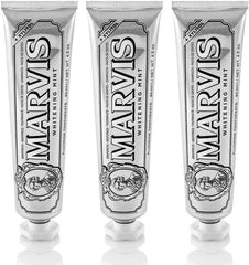 Marvis whitening mint toothpaste bundle, 3 silver tubes with flip-top caps
