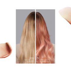 Before-and-after peach blush hair panels, after color mask