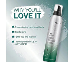 Joico Joi Whip firm hold design foam bottle with spray pump, green bottom and silver top