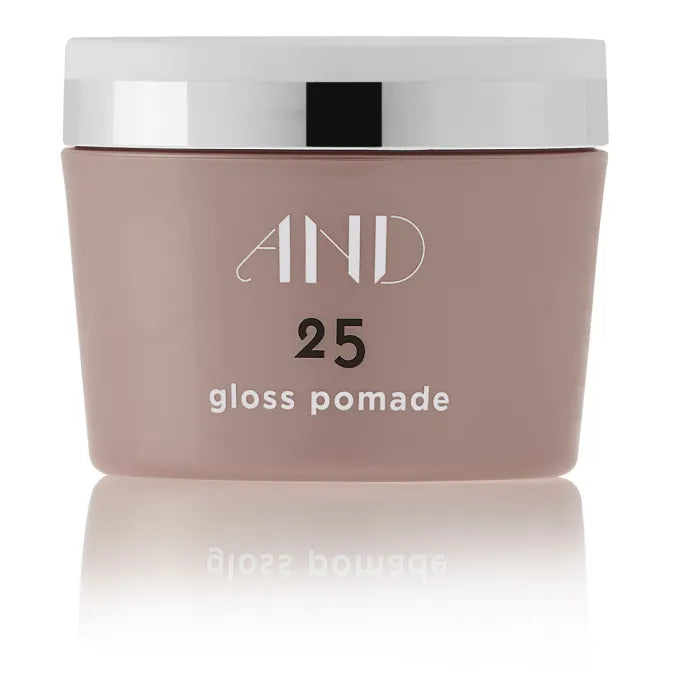 Kemon AND 25 gloss pomade jar with white lid, mauve-brown container