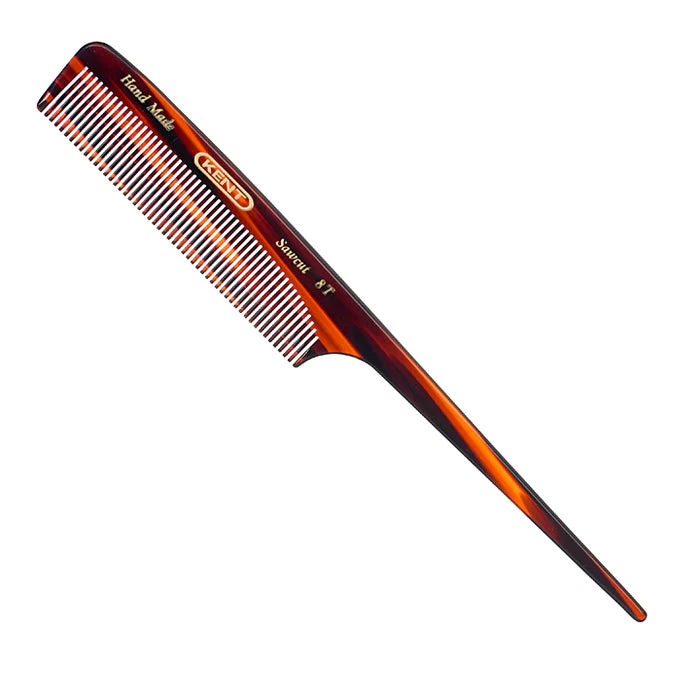 Red hair tail comb with fine teeth and pointed tail handle