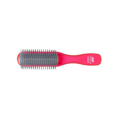 Half round detangling hair brush with red handle and gray bristle head