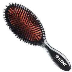 Large oval hairbrush with black bristles and curved black handle, Kent logo on handle