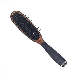 Nylon quill hair brush with dark bristles and brown wooden back