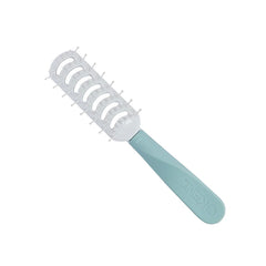 Vented hairbrush with light blue handle and white vented bristle section.