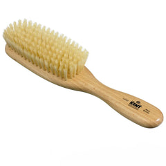 Wood hairbrush with narrow head, pale bristles; Kent label on handle