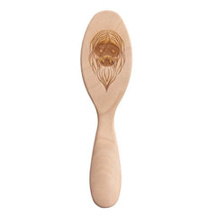 Oval wooden hairbrush with illustrated lion face and dark bristles