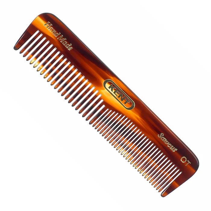Kent OT comb in brown tortoiseshell with fine teeth and rounded handle end