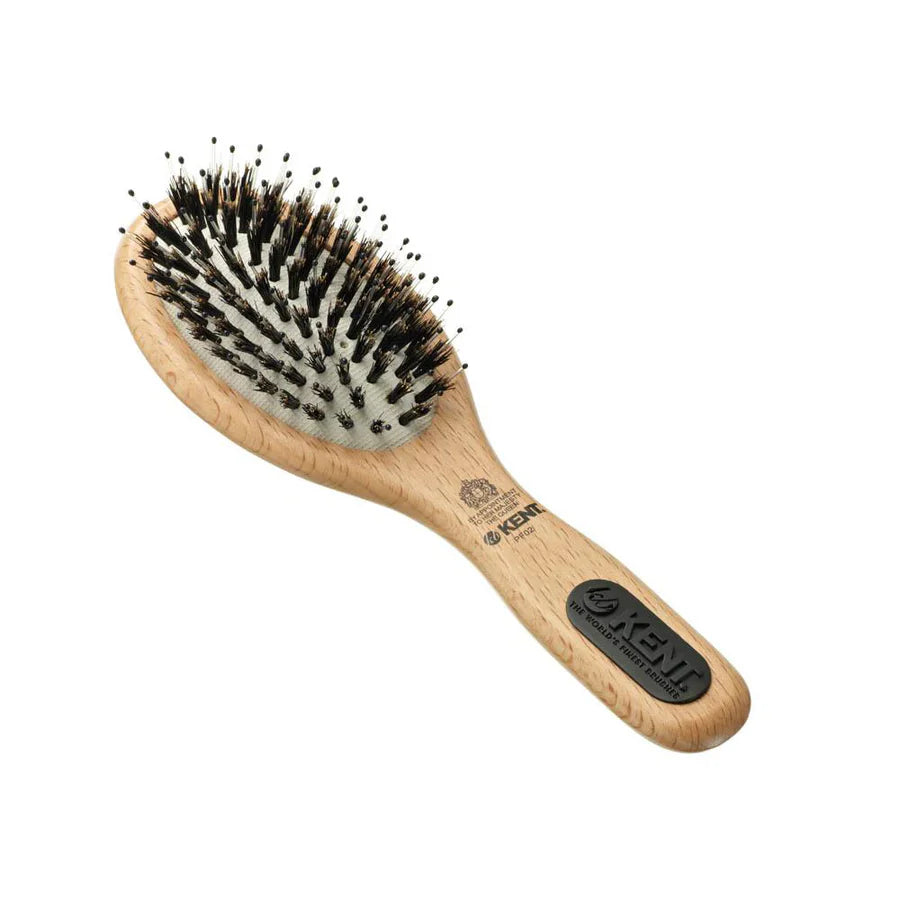 KENT nylon bristle hair brush with wooden handle and small cushion head
