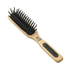 Large detangling quill hair brush with wooden handle and black bristles cushion base