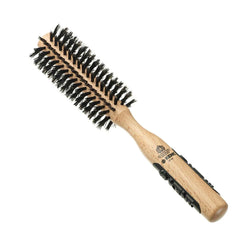 Round hair brush with black nylon bristles and Kent wooden handle