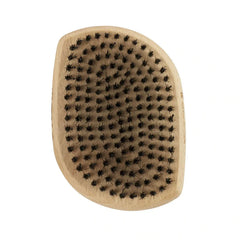 Paddle hair brush with light wood backing and dense black bristles