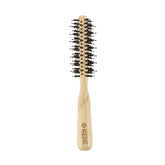 Vented round hair brush with mixed nylon bristles and light wood handle